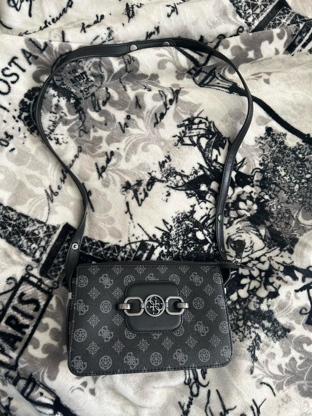 GUESS Women's Black Patterned Crossbody Bag